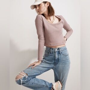 Madewell waffle crop thermal shirt in pale thistle  size M